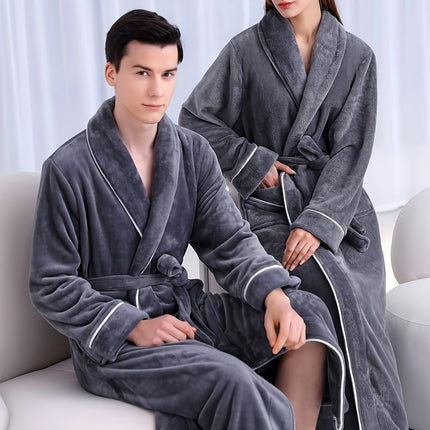 Flannel Bathrobe Set Autumn Winter Coral Fleece Nightgown for Men and Women Warm