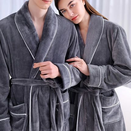 Flannel Bathrobe Set Autumn Winter Coral Fleece Nightgown for Men and Women Warm