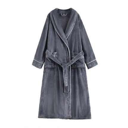 Flannel Bathrobe Set Autumn Winter Coral Fleece Nightgown for Men and Women Warm