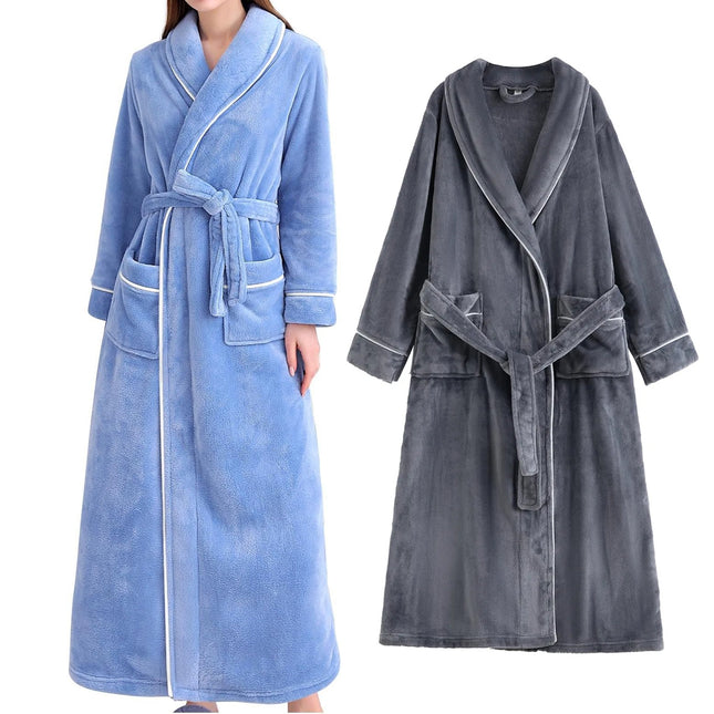 Flannel Bathrobe Set Autumn Winter Coral Fleece Nightgown for Men and Women Warm