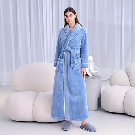 Flannel Bathrobe Set Autumn Winter Coral Fleece Nightgown for Men and Women Warm