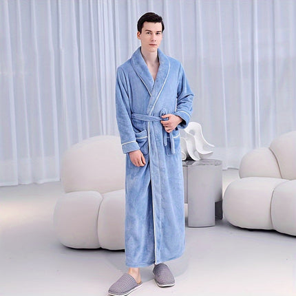 Flannel Bathrobe Set Autumn Winter Coral Fleece Nightgown for Men and Women Warm