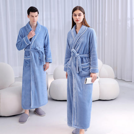 Flannel Bathrobe Set Autumn Winter Coral Fleece Nightgown for Men and Women Warm