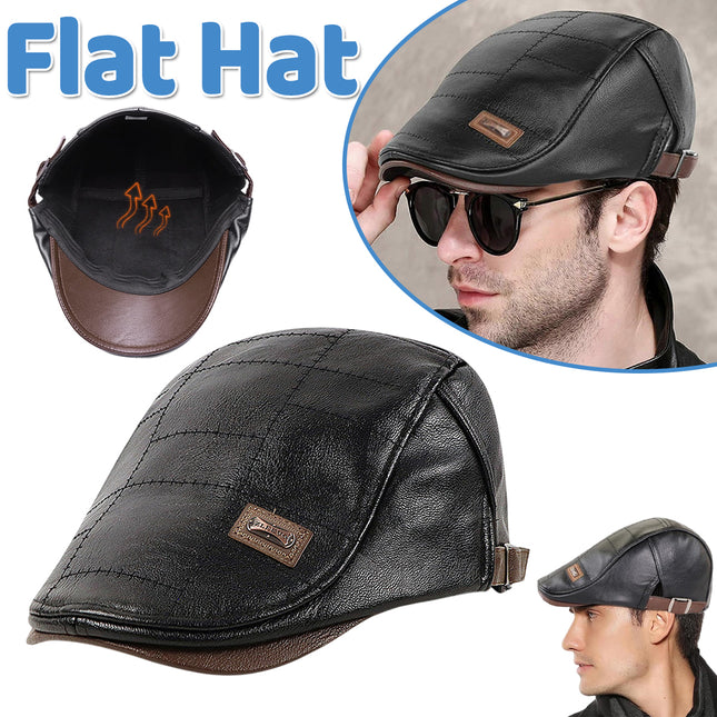 Leather Beret Hat Retro Newsboy Warm Cap Duckbill Visor Flat Caps For Men