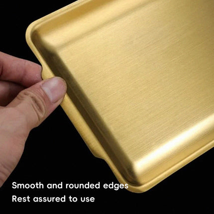 Stainless Steel Rectangular Serving Tray Set 4 Pieces Gold BBQ Hot Pot Plate