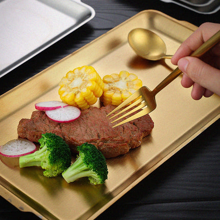Stainless Steel Rectangular Serving Tray Set 4 Pieces Gold BBQ Hot Pot Plate