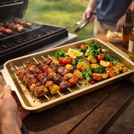 Stainless Steel Rectangular Serving Tray Set 4 Pieces Gold BBQ Hot Pot Plate