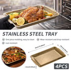 Stainless Steel Rectangular Serving Tray Set 4 Pieces Gold BBQ Hot Pot Plate