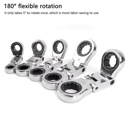 5PCS Flexible Head Ratchet Wrench Set 180 Flexible Rotation for Garage Tool Kit