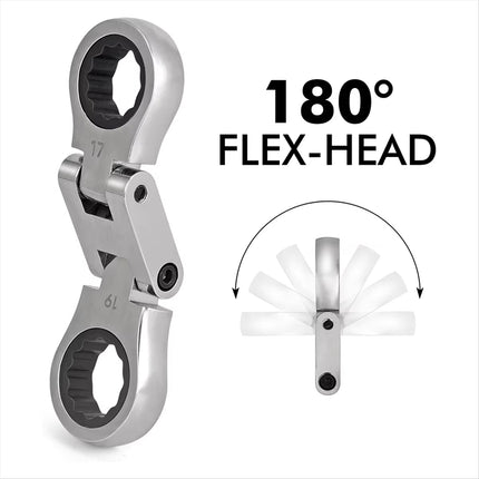 5PCS Flexible Head Ratchet Wrench Set 180 Flexible Rotation for Garage Tool Kit