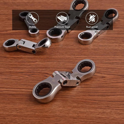 5PCS Flexible Head Ratchet Wrench Set 180 Flexible Rotation for Garage Tool Kit