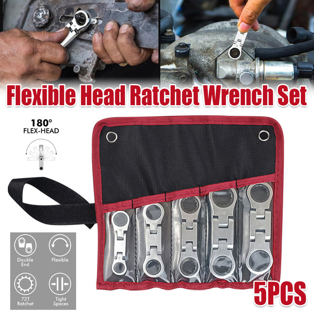 5PCS Flexible Head Ratchet Wrench Set 180 Flexible Rotation for Garage Tool Kit