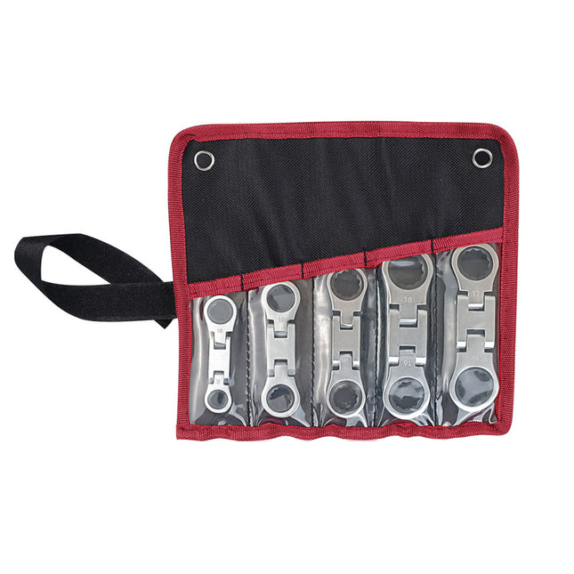 5PCS Flexible Head Ratchet Wrench Set 180 Flexible Rotation for Garage Tool Kit
