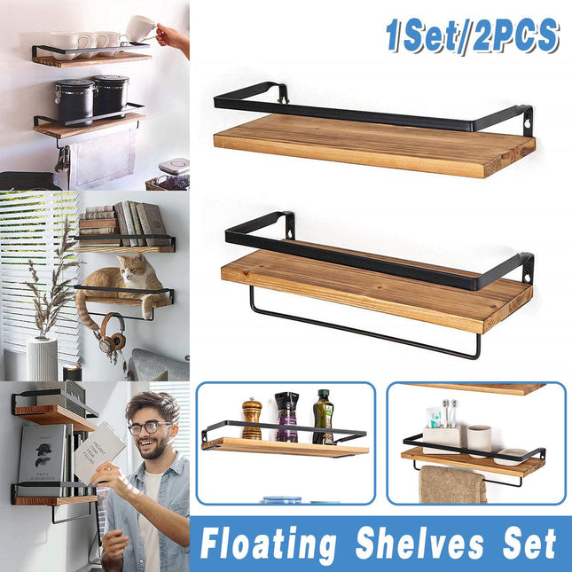 2pcs Floating Wall Shelf Iron Storage Rack Mounted Home Office Decor Organizer