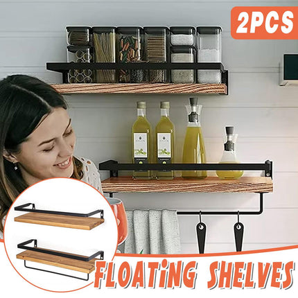 2pcs Floating Wall Shelf Iron Storage Rack Mounted Home Office Decor Organizer