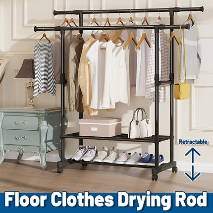 Industrial Pipe Metal Clothes Rail Heavy Duty Garment Hanging Rack Shoe Shelives