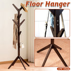 Solid Wood Coat Rack Floor Standing Clothes Hanger with 8 Hooks