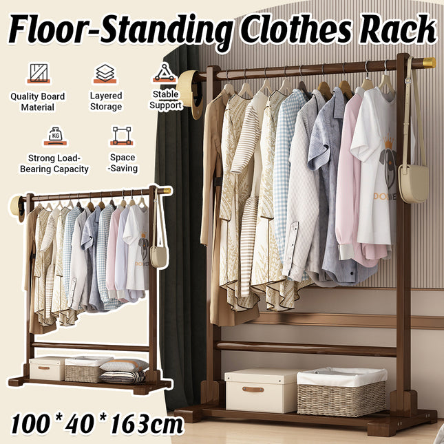 Bamboo Floor Standing Clothes Rack Durable Space Saving for Home Bedroom Use