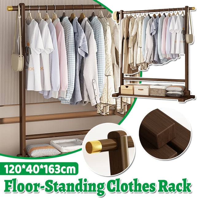 Floor Standing Clothes Rack Durable Bamboo Material for Home Bedroom Storage
