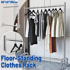 Stainless Steel Floor Standing Clothes Rack with Wheels Mobile Garment Rail