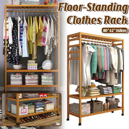 Floor Standing Clothes Rack Movable with Wheels for Home Bedroom Storage Use