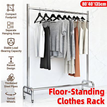 Floor-Standing Mobile Garment Rack with Wheels Clothes Display Stand Sturdy