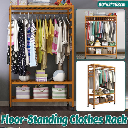 Floor Standing Clothes Rack Movable with Wheels for Home Bedroom Storage Use