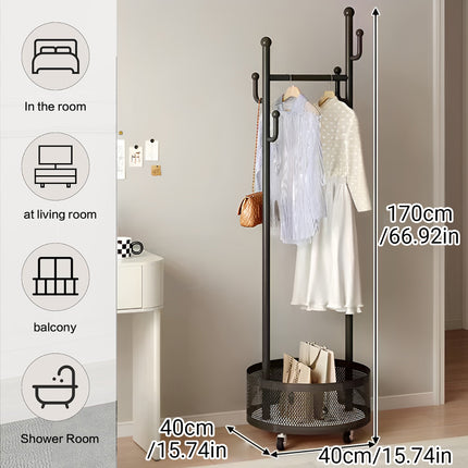 Moveable Floor-Standing Coat Rack Space Saving for Bedroom Clothes Storage Use