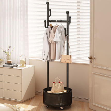 Moveable Floor-Standing Coat Rack Space Saving for Bedroom Clothes Storage Use