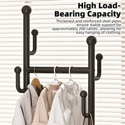 Moveable Floor-Standing Coat Rack Space Saving for Bedroom Clothes Storage Use