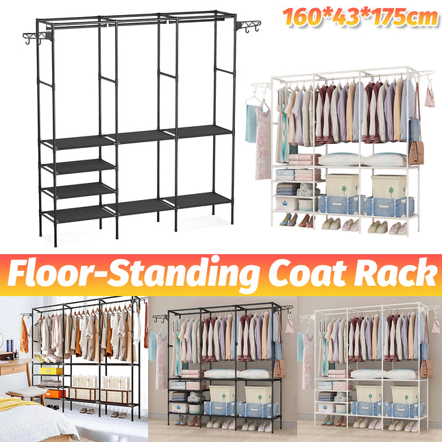 Multi Function Zoned Floor Standing Clothes Coat Rack Space Saving Stable Sturdy