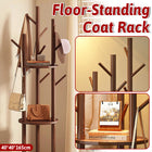 Solid Wood Floor-Standing Coat Rack with 8 Hooks Space Saving for Home Entryway