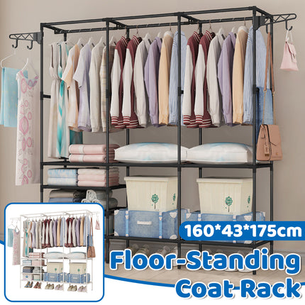 Multi Function Zoned Floor Standing Clothes Coat Rack Space Saving Stable Sturdy