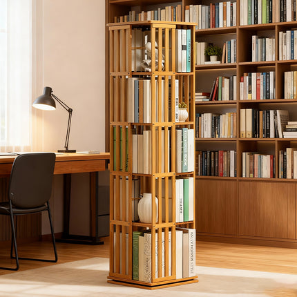 Floor-Standing Rotating Bookshelf Bamboo Durable for Living Room Book Storage