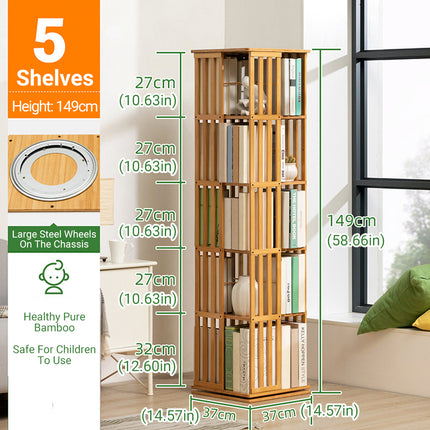 Floor-Standing Rotating Bookshelf Bamboo Durable for Living Room Book Storage