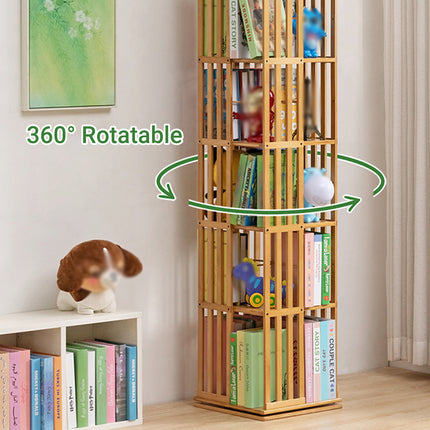 Floor-Standing Rotating Bookshelf Bamboo Durable for Living Room Book Storage