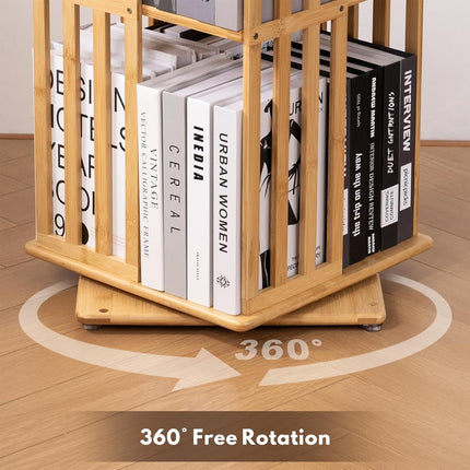 Floor-Standing Rotating Bookshelf Bamboo Durable for Living Room Book Storage