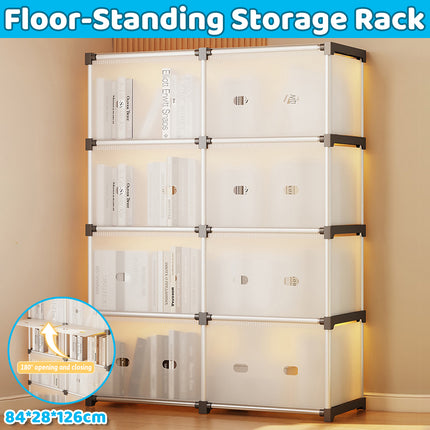 5 Tier Double Row Bookshelf Storage Rack with Doors Dustproof for Home Office