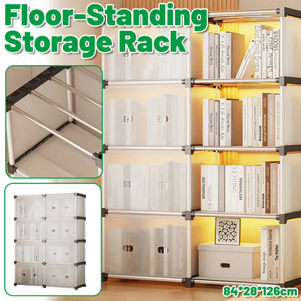 5 Tier Double Row Bookshelf Storage Rack with Doors Dustproof for Home Office