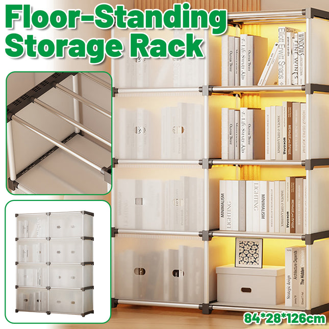 5 Tier Double Row Bookshelf Storage Rack with Doors Dustproof for Home Office