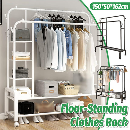 Double Row Floor-Standing Clothes Rack Space Saving for Bedroom Clothes Storage