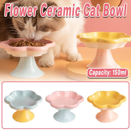 Flower Ceramic Cat Bowl Pet Food Bowl Snack Tray for Cats and Small Pets Feeding
