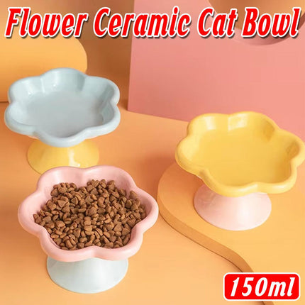 Flower Ceramic Cat Bowl Pet Food Bowl Snack Tray for Cats and Small Pets Feeding