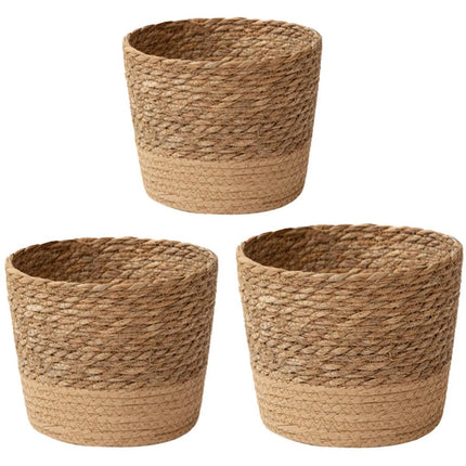 3pcs Natural Woven Basket Planters Garden Flower Pots for Home Living Decor