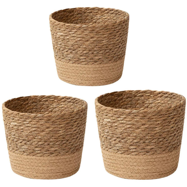3pcs Natural Woven Basket Planters Garden Flower Pots for Home Living Decor