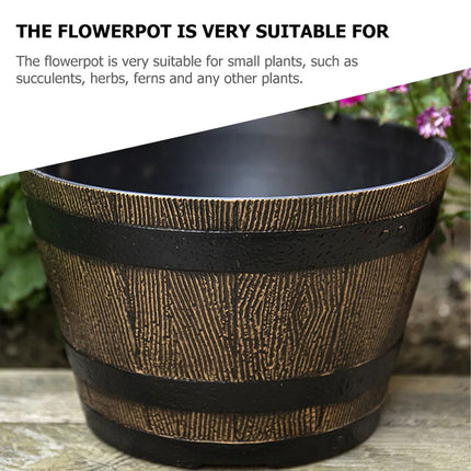 2PCS Wooden Barrel Style Plastic Flower Pots Anti Slip Base For Garden Plants