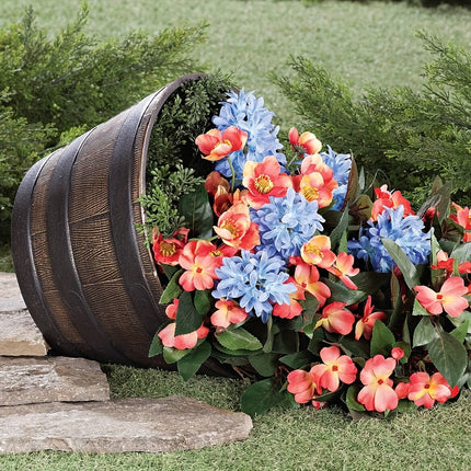 2PCS Wooden Barrel Style Plastic Flower Pots Anti Slip Base For Garden Plants