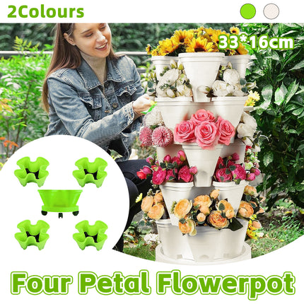 4-Petal 3D Plastic Flower Pot Planter Decorative for Indoor Outdoor Plants Use