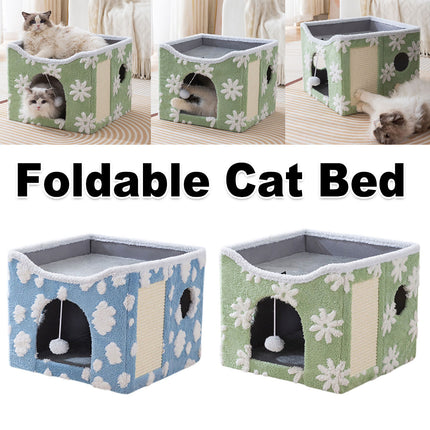 Cat Bed Foldable Double Layer Upper Lower Pet House Sleeping Nest Cushion