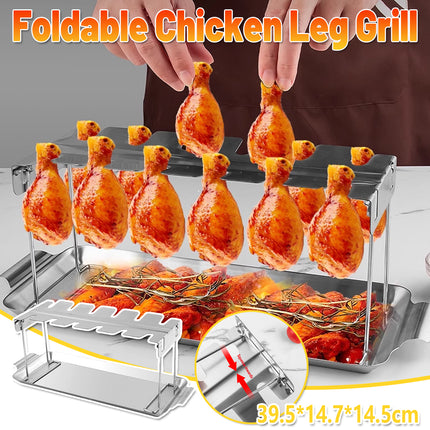 Stainless Steel Folding Chicken Rack Metal Grill Chicken Meat Holder Adjustable
